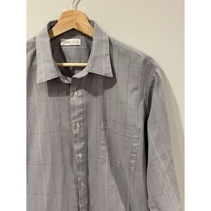 Vintage Career‎ Club Button Up Shirt Men's Large Gray Plaid USA Made Long Sleeve